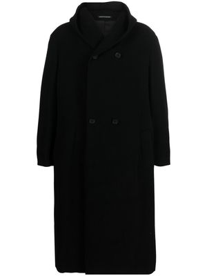 Yohji Yamamoto double-breasted hooded wool coat - Black