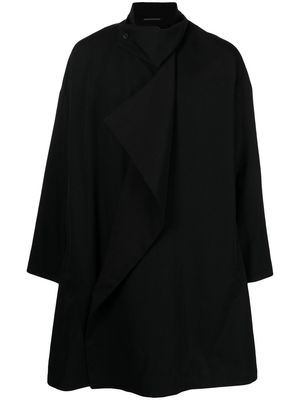Yohji Yamamoto draped wool mid-length coat - Black