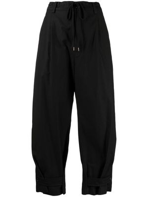 Yohji Yamamoto drawstring-waist cropped trousers - Black