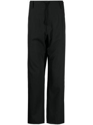 Yohji Yamamoto drawstring-waist logo-patch wool trousers - Black