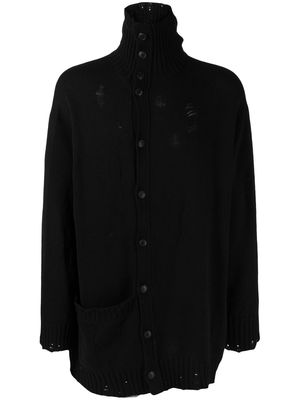 Yohji Yamamoto Drop Needle Turtleneck knitted cardigan - Black