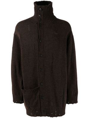 Yohji Yamamoto Drop Needle Turtleneck knitted cardigan - Brown