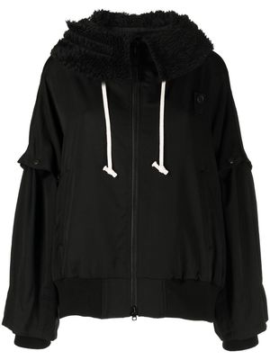 Yohji Yamamoto faux-fur trimmed hoodie - Black