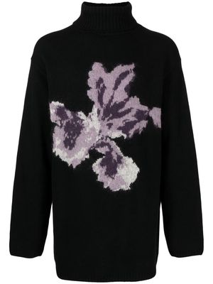 Yohji Yamamoto floral intarsia-knit wool jumper - Black