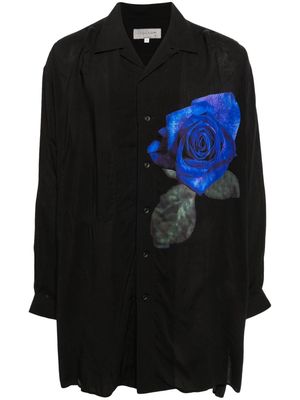 Yohji Yamamoto floral-print long-sleeved shirt - Black