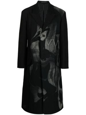 Yohji Yamamoto graphic-print checked single-breasted coat - Black