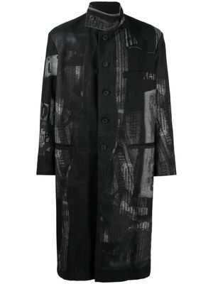 Yohji Yamamoto graphic-print cotton coat - Black