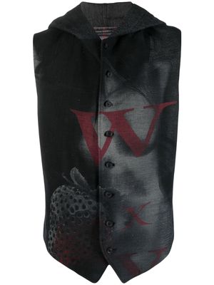 Yohji Yamamoto graphic-print hooded vest - Black