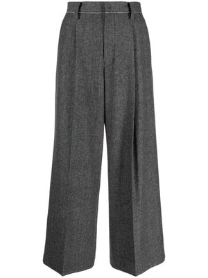 Yohji Yamamoto herringbone pressed-crease wide-leg trousers - Grey