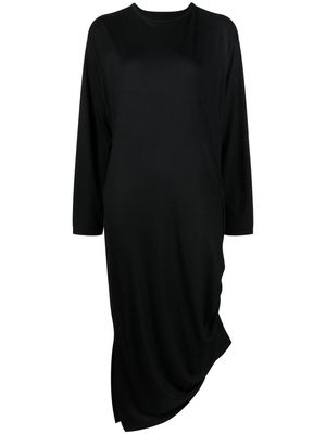 Yohji Yamamoto Holed Gather long-sleeve dress - Black