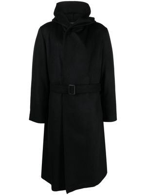 Yohji Yamamoto hooded belted coat - Black