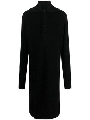 Yohji Yamamoto hooded glove-sleeves maxi cardigan - Black