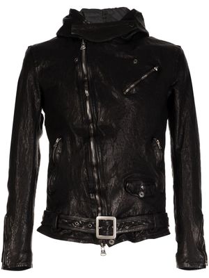 Yohji Yamamoto hooded leather biker jacket - Black