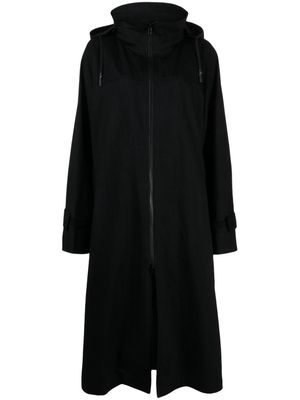 Yohji Yamamoto hooded long cotton coat - Black