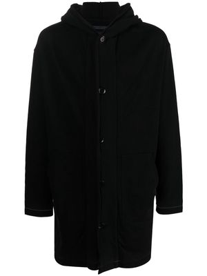 Yohji Yamamoto hooded single-breasted cotton coat - Black