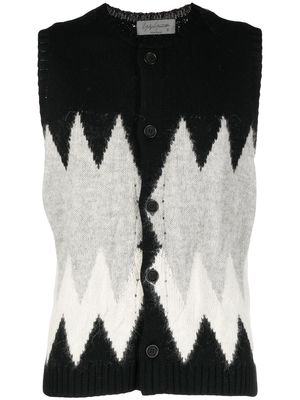 Yohji Yamamoto intarsia-knit patterned vest - Black