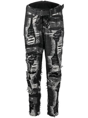 Yohji Yamamoto Lace-Up ripped denim pants - Black