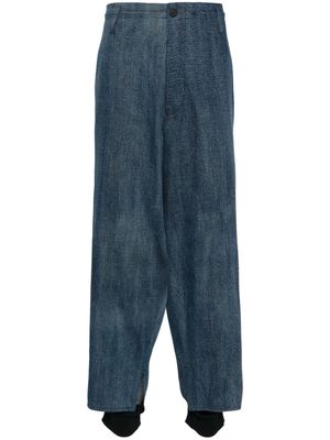 Yohji Yamamoto layered wide-leg cotton trousers - Blue