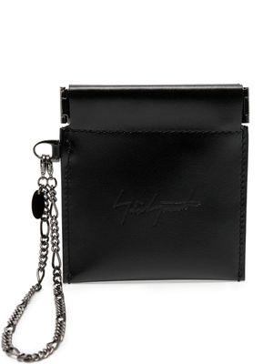 Yohji Yamamoto logo-debossed leather pouch - Black