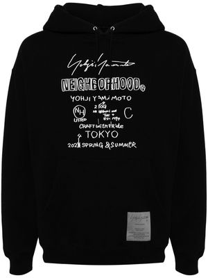 Yohji Yamamoto logo-print cotton hoodie - Black