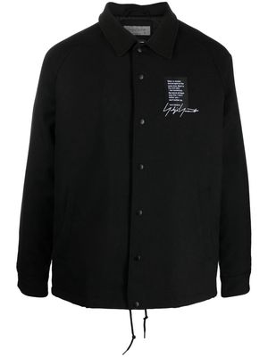 Yohji Yamamoto logo-print wool shirt jacket - Black