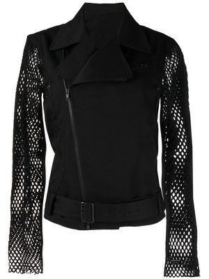 Yohji Yamamoto mesh-sleeves cotton biker jacket - Black