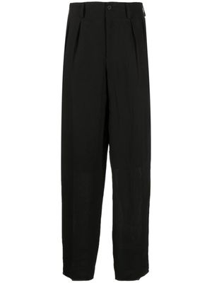 Yohji Yamamoto mid-rise pleated linen trousers - Black