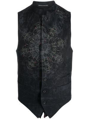 Yohji Yamamoto mix-print buttoned cotton vest - Blue