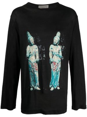 Yohji Yamamoto Ningen Shikkaku-print long-sleeve T-shirt - Black