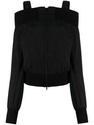 Yohji Yamamoto off-shoulder zip-up wool jacket - Black