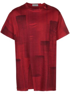 Yohji Yamamoto painterly-print raw-cut cotton T-shirt - Red