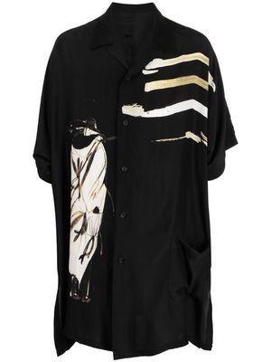 Yohji Yamamoto painterly-print silk shirt - Black