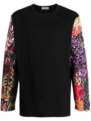 Yohji Yamamoto patchwork-design long-sleeve T-shirt - Black