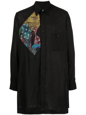 Yohji Yamamoto patchwork-detail long-sleeve shirt - Black