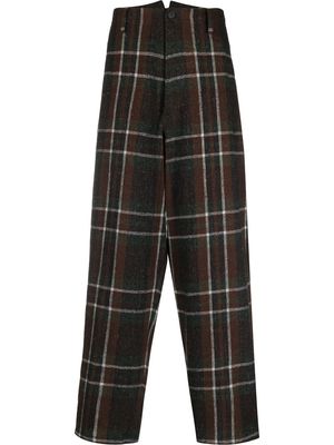 Yohji Yamamoto plaid-check wide-leg trousers - Brown