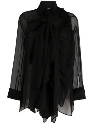 Yohji Yamamoto pussy-bow collar long-sleeve blouse - Black