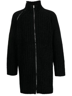 Yohji Yamamoto ribbed-knit zip-up jumper - Black