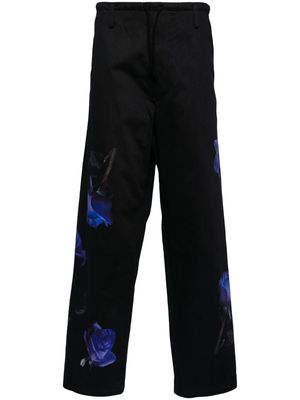 Yohji Yamamoto rose-print cotton trousers - Black