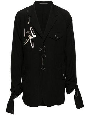 Yohji Yamamoto safety-pin embellished linen blazer - Black