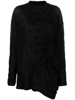 Yohji Yamamoto semi-sheer cotton-blend top - Black