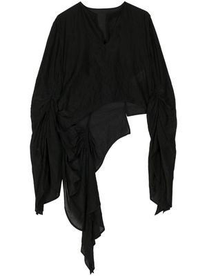 Yohji Yamamoto Si/C crinkled asymmetric top - Black