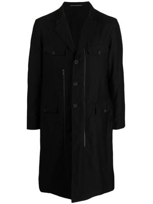 Yohji Yamamoto single-breasted notched cotton coat - Black
