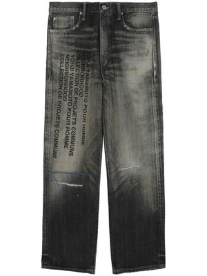 Yohji Yamamoto slogan-print straight-leg jeans - Black