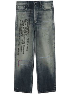Yohji Yamamoto slogan-print straight-leg jeans - Blue