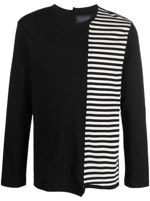 Yohji Yamamoto stripe-pattern panelled long-sleeve T-Shirt - Black