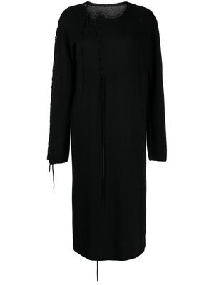 Yohji Yamamoto tie-detail long-sleeve midi dress - Black