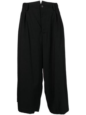 Yohji Yamamoto wide-leg cropped wool trousers - Black