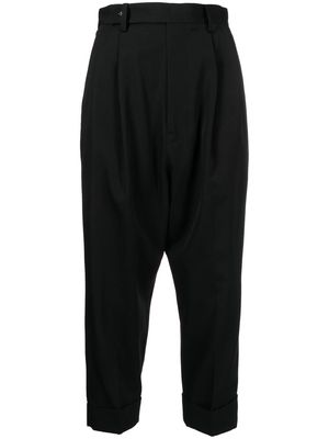 Yohji Yamamoto wool cropped tapered-trousers - Black