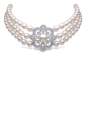 Yoko London 18kt white gold Gardenia pearl and white diamond necklace - Silver