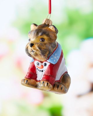Yorkshire Terrier in Snowman Pajamas Christmas Ornament